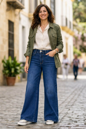 jeans wide leg azul stone