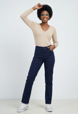 jean recto mujer de gabardina azul