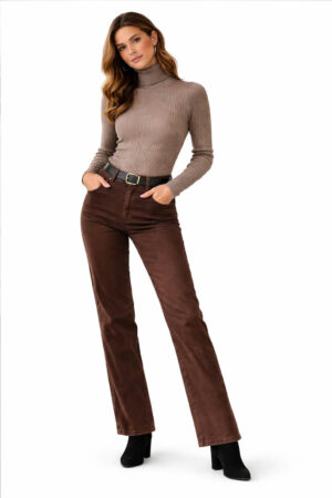 fabrica de pantalon de gabardina mujer con bolsillos marron oscuro
