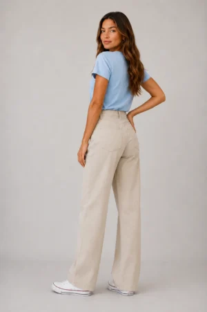 pantalon recto ancho de gabardina beige por mayor