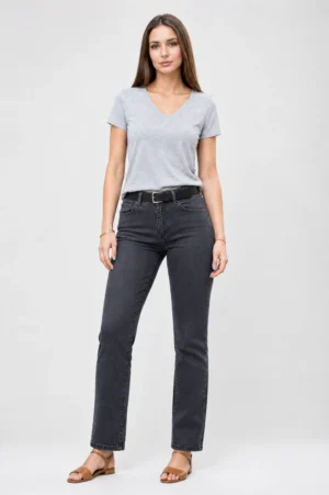Jeans Mujer Rectos Gris Oscuro