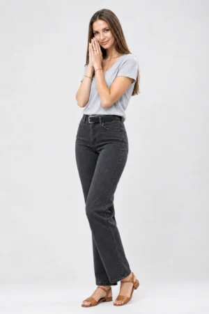 Jeans Mujer Rectos Gris Oscuro