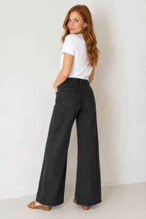 Fabrica de Pantalon Wide Leg elastizado negro denim mujer - solo venta por mayor