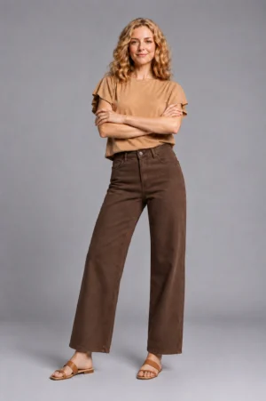 Pantalon recto ancho gabardina chocolate