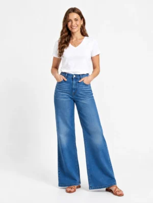 fabrica de jean wide leg celeste localizado y bigote para mujer