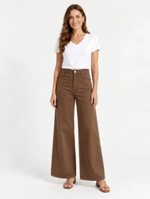 Jeans wide leg mujer tiro alto - Aleyhya jeans - color suela directo de fabrica