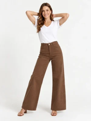 fabrica de jeans wide leg mujer tiro alto - Aleyhya jeans - color suela - venta por mayor