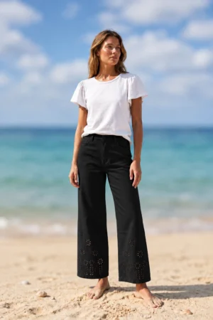 Pantalon de gabardina botamanga calada - color negro - por mayor