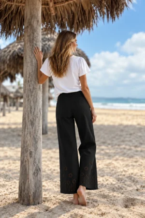 Pantalon de gabardina botamanga calada - color negro - por mayor - directo de fabrica