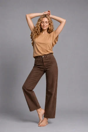 venta por mayor de Pantalon recto ancho gabardina chocolate